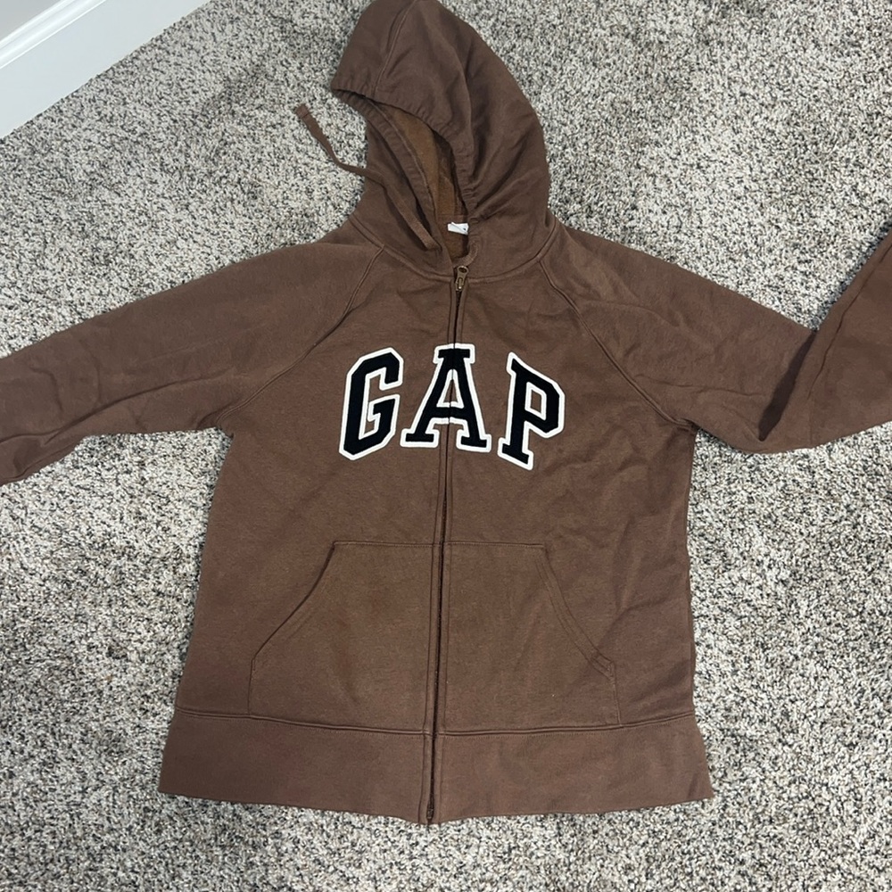 CHOCOLATE BROWN GAP ZIP UP HOODED JACKET‼️